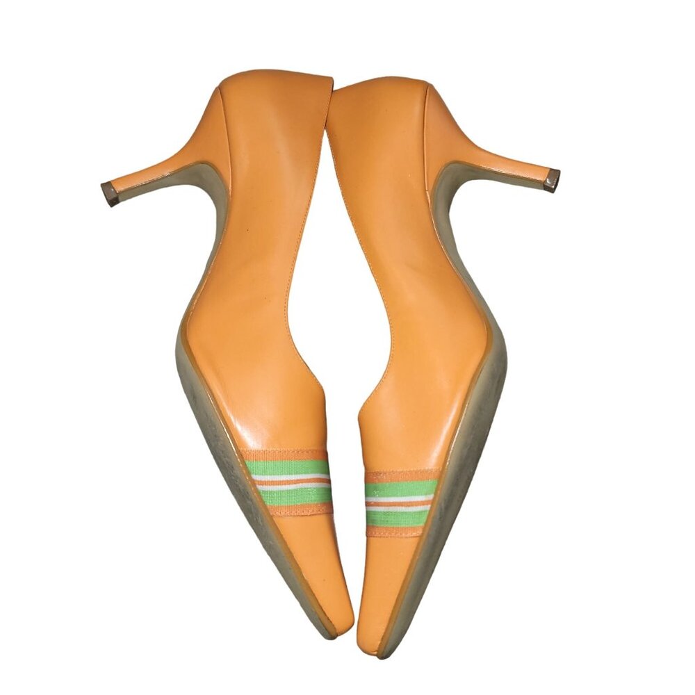 Werner Brazilian Orange Square Toe High Stilleto Leather Heels Pumps Size 8.5 M - Picture 5 of 8